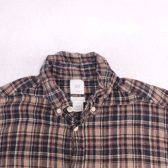 H&M LOGG Tartan Flannel Casual Button Up Shirt Mens Size Small S Brown Black - Picture 1 of 10